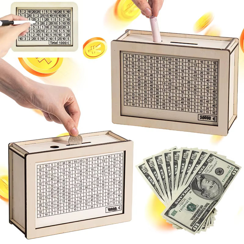 Kids Education Savings - 1-4PCS Wooden Money Savings Jar USD