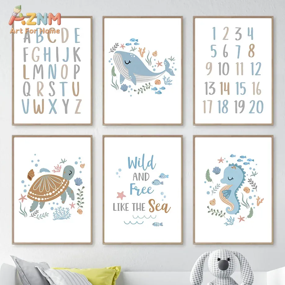 Kids Education Room - Whale Turtle Seahorse Octopus Nursery Wall