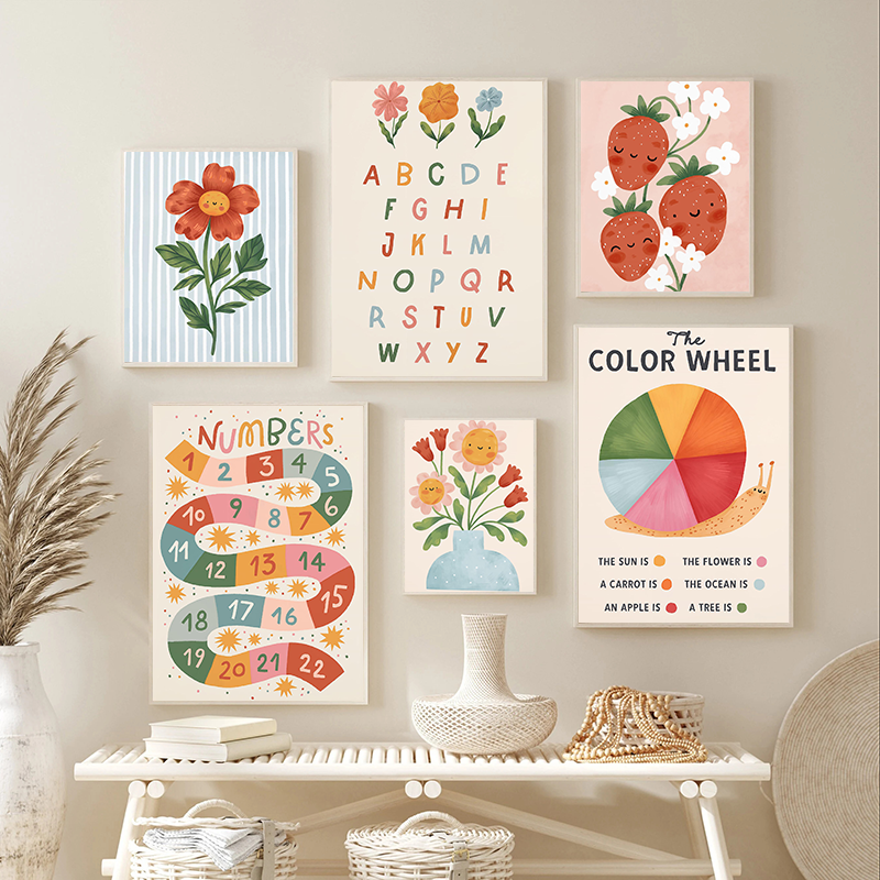 Kids Education Yes - Floral Alphabet Education Kid Prints Children's
