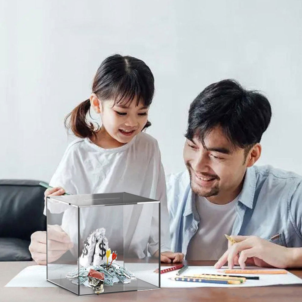 Kids Education Savings - Transparent Acrylic Cube Savings Bank for
