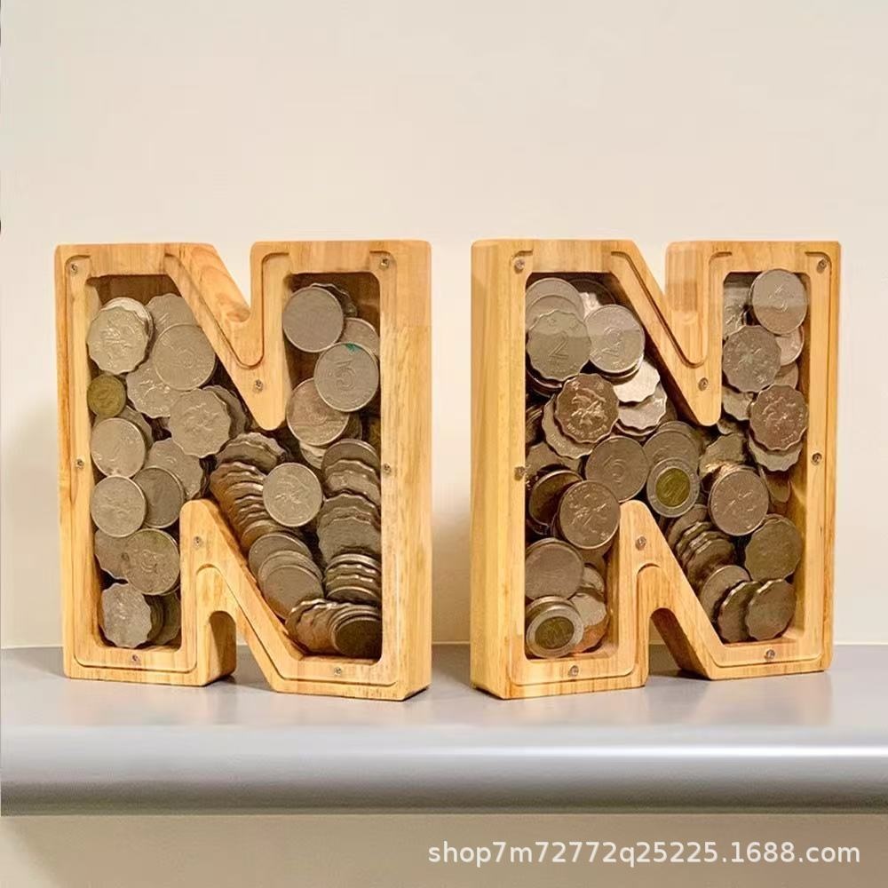 Wooden 26 Letter Alphabet Coin - Kids Education Savings บทวิจารณ์และราคา