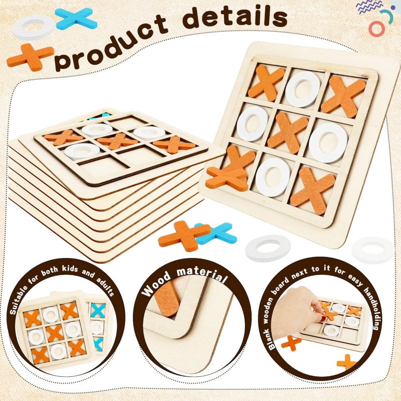 Wooden Tic Tac Toe Games Puzzl - Kids Education Table บทวิจารณ์และราคา