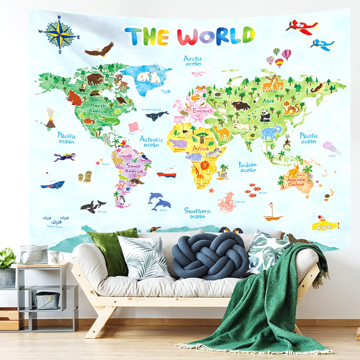 Kids World Map Wall Tapestry E - Kids Education Room บทวิจารณ์และราคา