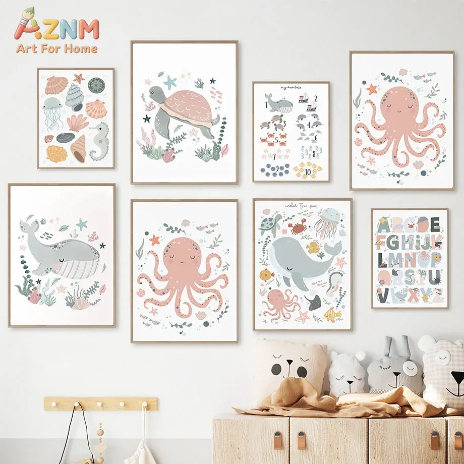 AZNM Nursery Sea Animal Canvas - Kids Education Room บทวิจารณ์และราคา