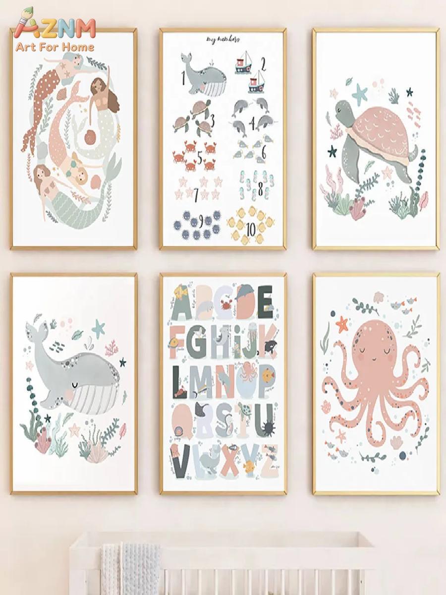 AZNM Nursery Sea Animal Canvas - Kids Education Room บทวิจารณ์และราคา